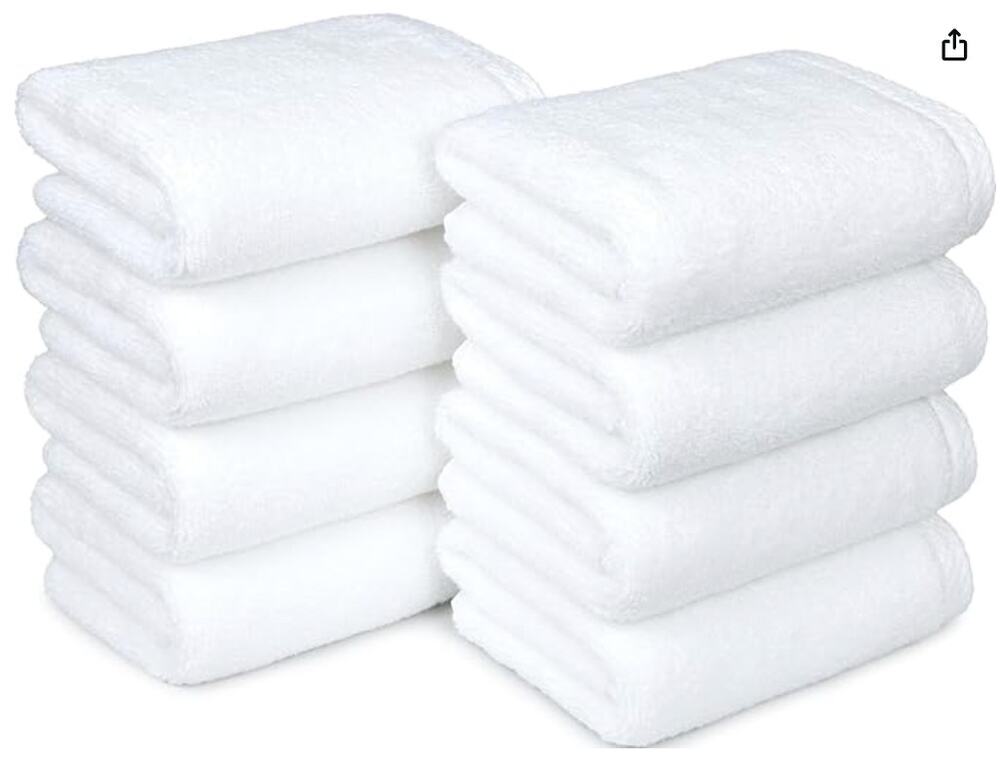 8-Pack Soft, Highly Absorbent, Quick-Dry Hand Towels, 100% Cotton- White